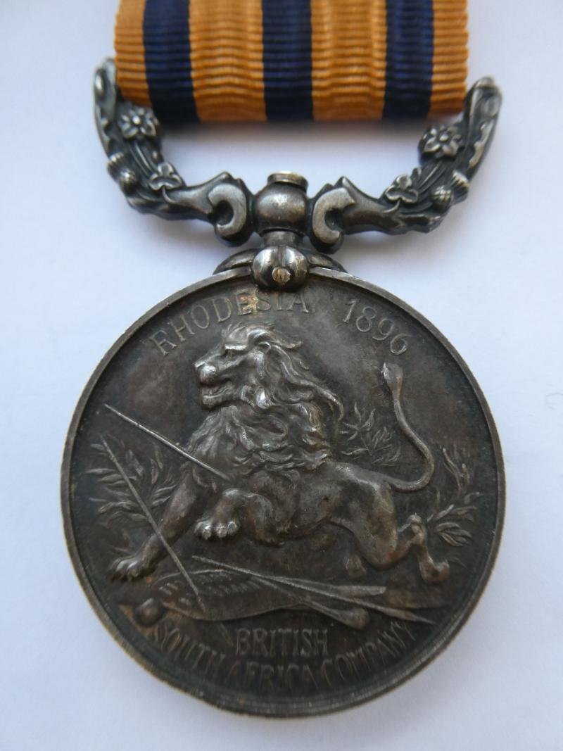 BRITISH SOUTH AFRICA COMPANY MEDAL-RHODESIA REVERSE-TO- CHRISTMAS WATSON BARNES-7TH HUSSARS-DIED 14TH NOVEMBER 1896 — image 2