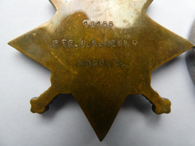 1914/15 STAR TRIO-TO NEAL NORFOLK REGT-KILLED IN ACTION 4TH SEPTEMBER 1916-ATTACK ON FALFONT FARM ON THE SOMME-FROM SHARRIGTON-HOLT-NORFOLK — image 3