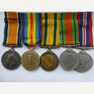 TERRITORIAL FORCE WAR MEDAL GROUP OF FIVE TO AINGER-NORFOLK REGT-WOUNDED …