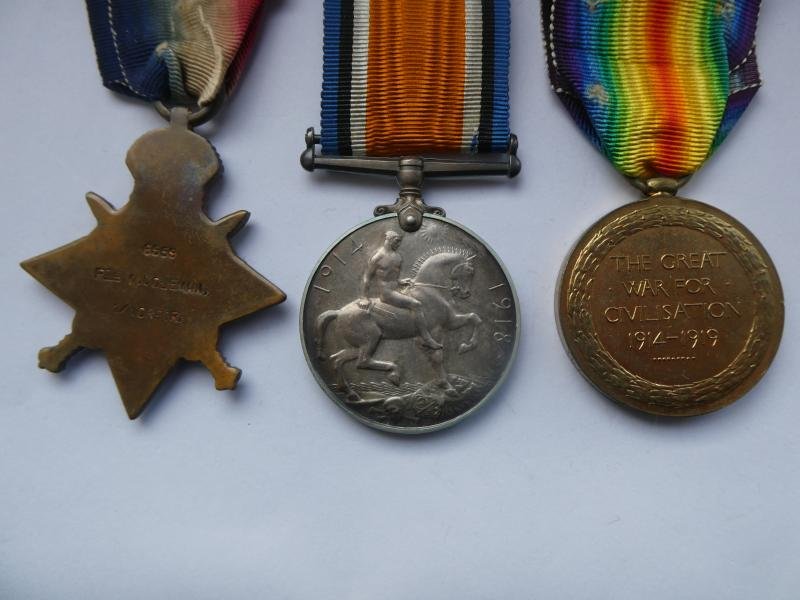 1914 STAR AND ORIGINAL AUG-NOV BAR TRIO-TO COLEMAN-1ST BATTALION NORFOLK REGT-DIED OF WOUNDS ON 1ST JULY 1915 — image 2