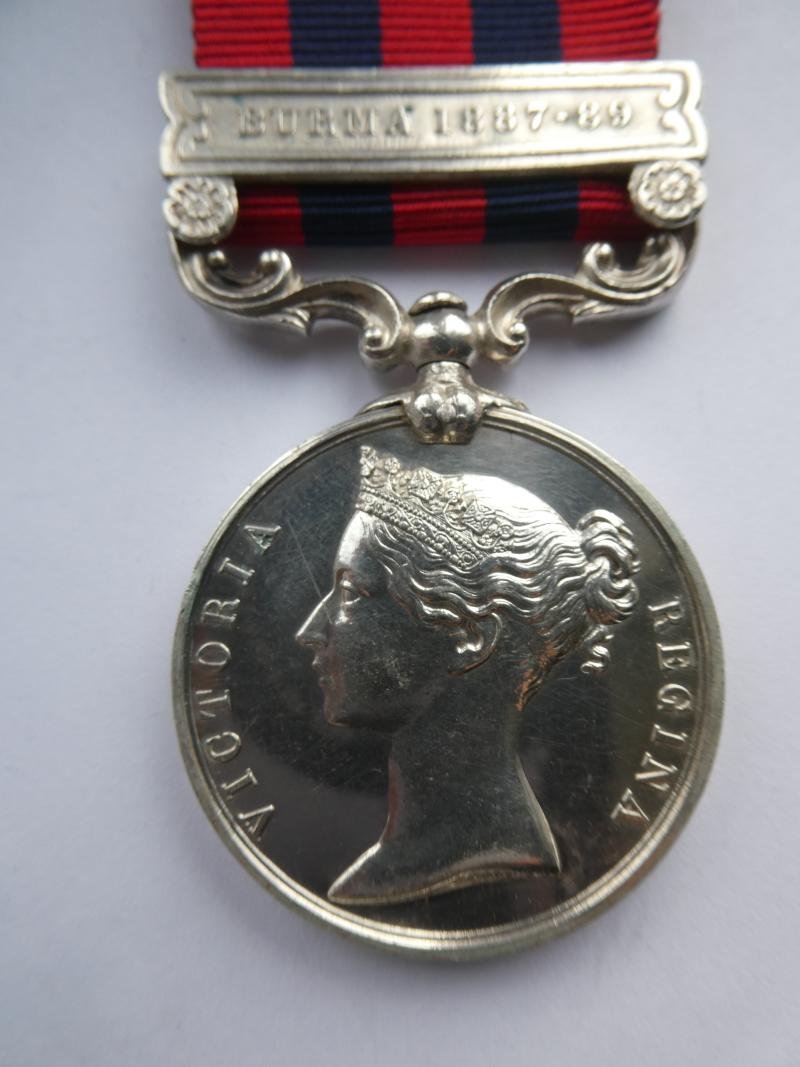 INDIA GENERAL SERVICE MEDAL-CLASO BURMA 1887-89 (1854) TO WADKIN-NORFOLK REGT