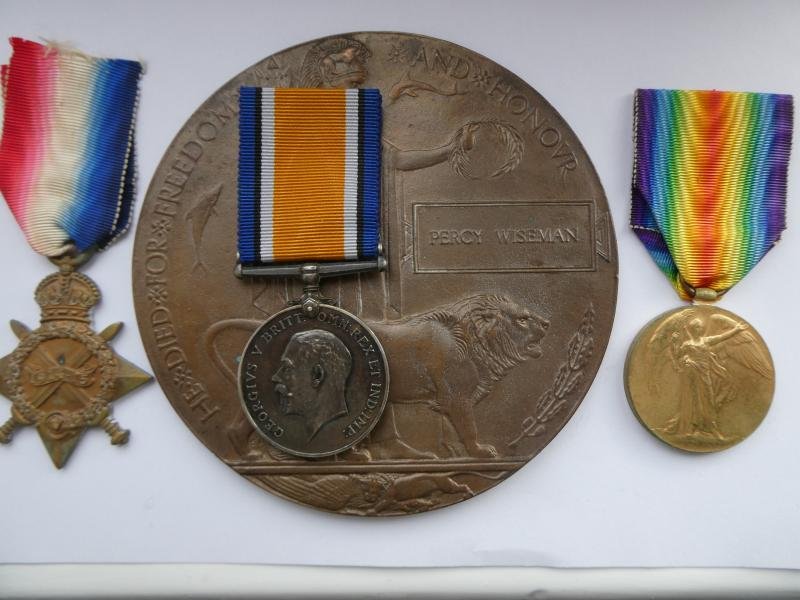 1914/15 STAR TRIO AND BRONZE MEMORIAL PLAQUE- TO PERCY WISEMAN-4TH NORFOLK REGT- DIED AT MUDROS 28TH NOVEMBER-1915