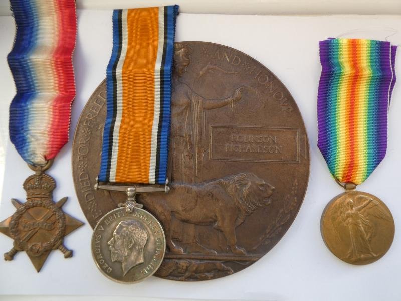 1914/15 STAR TRIO-AND BRONZE MEMORIAL PLAQUE-TO ROBINSON RICHARDSON-7TH BATTALION NORFOLK REGIMENT-FROM NORTH WALSHAM NORFOLK