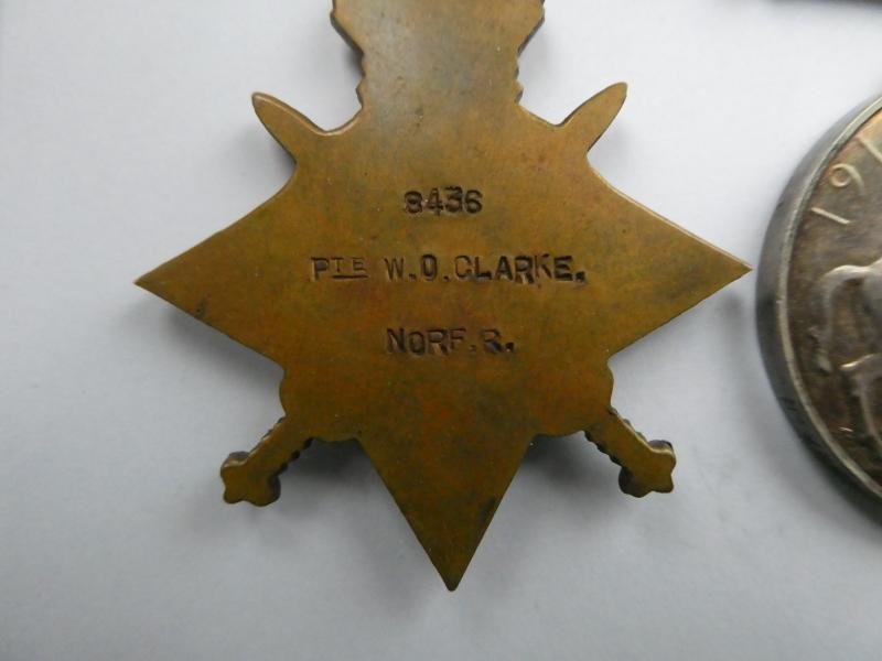1914/15 STAR TRIO-TO WILLIAM OSBORNE CLARKE-NORFOLK REGT-KILLED IN ACTION IN MESOPOTAMIA 17TH NOVEMBER 1914-FROM DOWNHAM MARKET — image 3