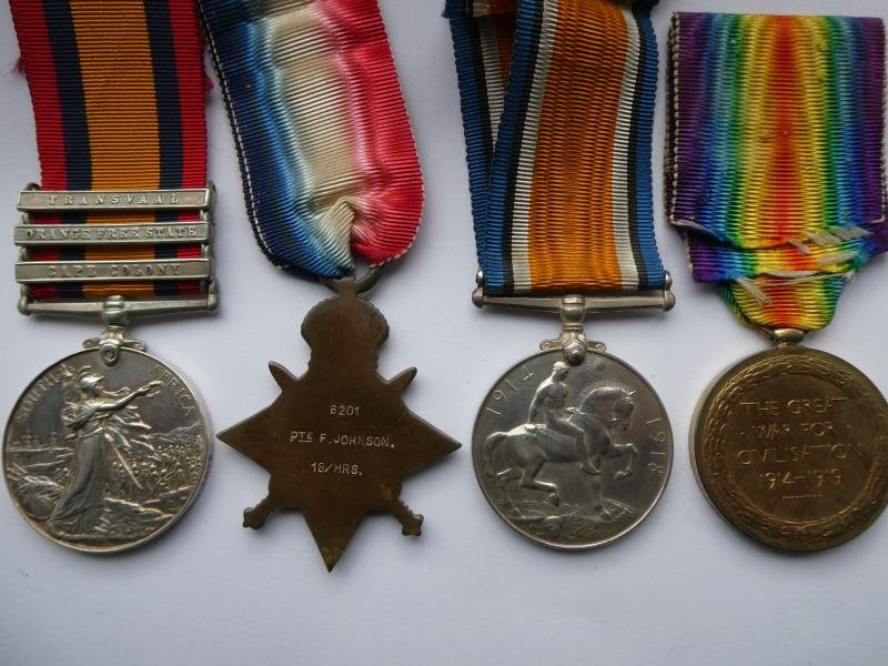QUEENS SOUTH AFRICA MEDAL -1914 STAR TRIO JOHNSON-NORFOLK REGT MOUNTED INFANTRY AND 18TH HUSSARS-LATER SERVED WITH THE TANK CORPS — image 2