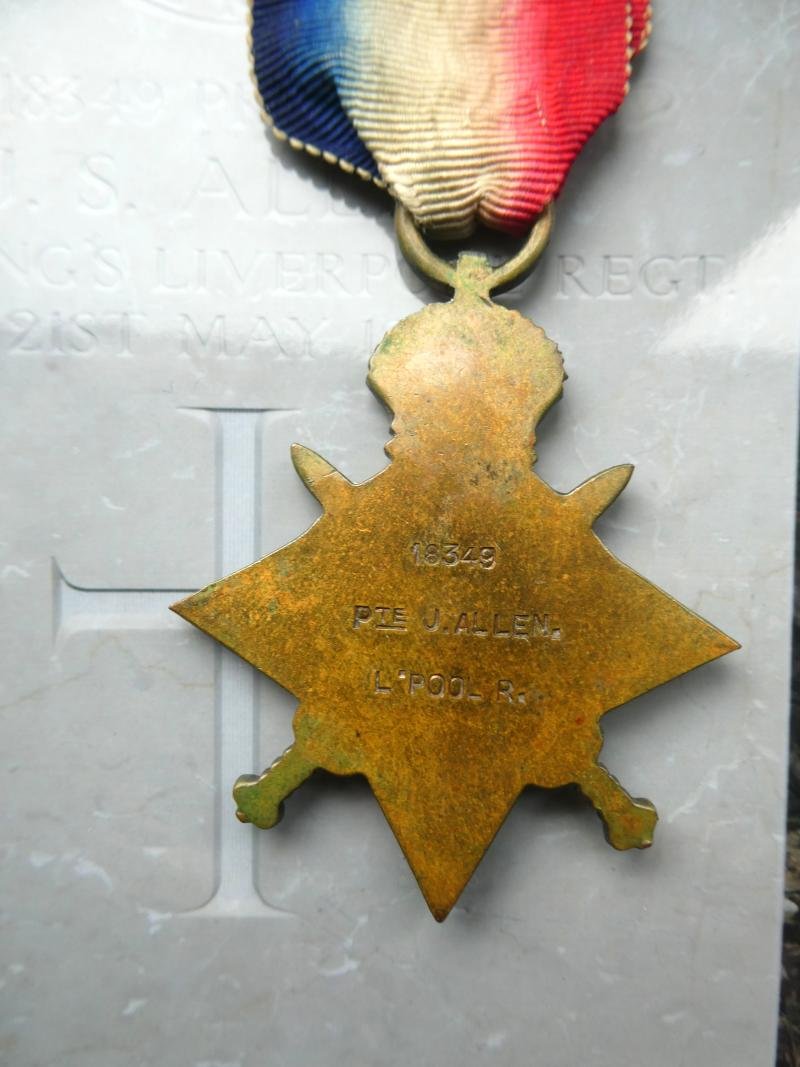 1914/15 STAR-TO ALLEN-LIVERPOOL REFIMENT-DIED OF WOUNDS ON 21ST MAY 1915 — image 2