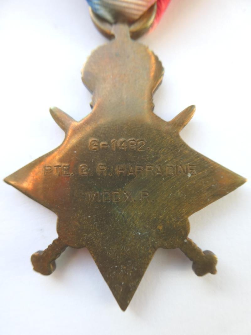 1914/15 STAR-TO HARRADINE-MIDDLESEX REGT-KILLED IN ACTION ON 15TH FEB 1915 — image 2