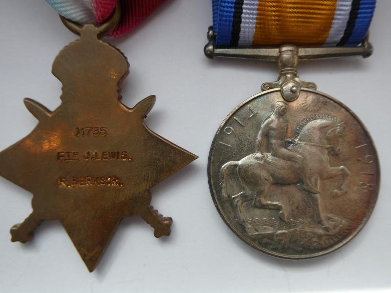 1914/15 STAR AND BRITISH WAR MEDAL-TO LEWIS-BERKSHIRE REGT-DIED OF WOUNDS-5TH NOVEMBER 1916 — image 2
