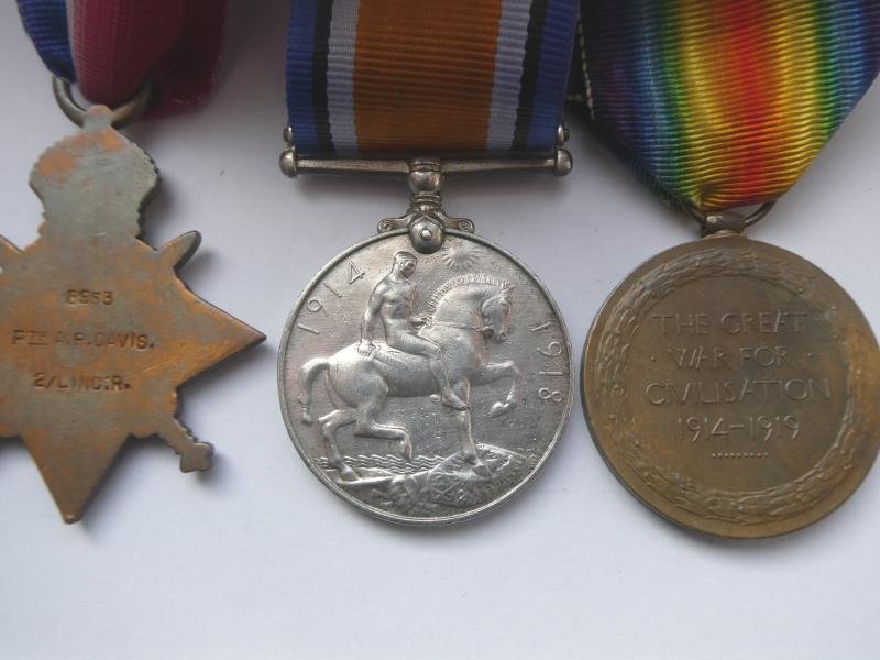 1914 STAR TRIO-TO DAVIS-2ND LINCOLNSHIRE REGT — image 2