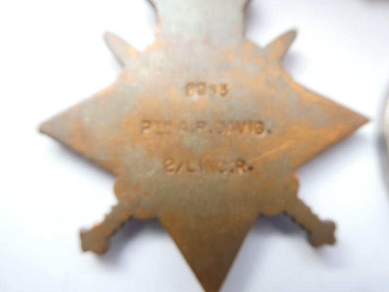 1914 STAR TRIO-TO DAVIS-2ND LINCOLNSHIRE REGT — image 3