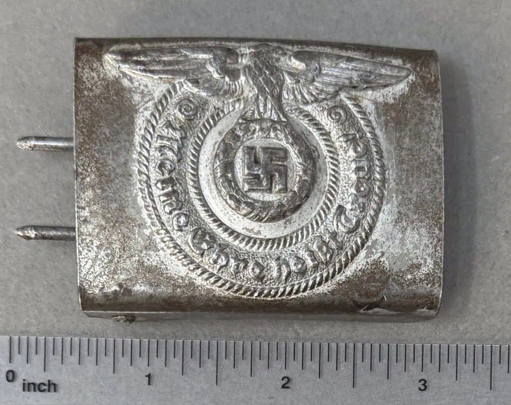 OUTSTANDING RARE Maker Marked Original WWII German Waffen SS COMBAT WORN Belt Buckle Certified — image 2