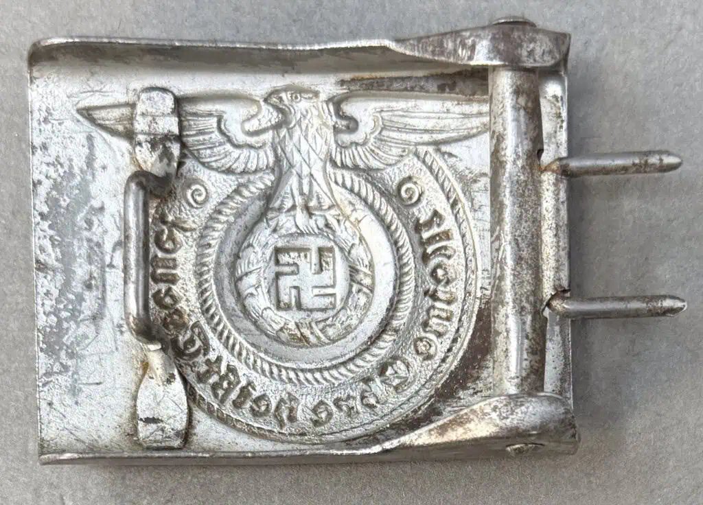 OUTSTANDING RARE Maker Marked Original WWII German Waffen SS COMBAT WORN Belt Buckle Certified — image 3