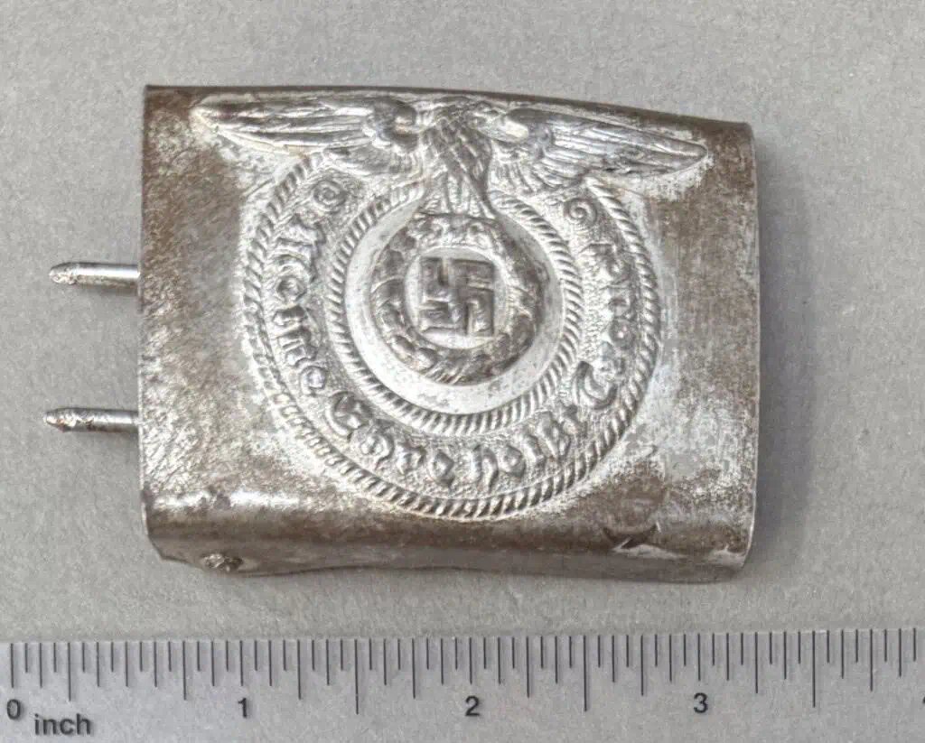 OUTSTANDING RARE Maker Marked Original WWII German Waffen SS COMBAT WORN Belt Buckle Certified — image 6