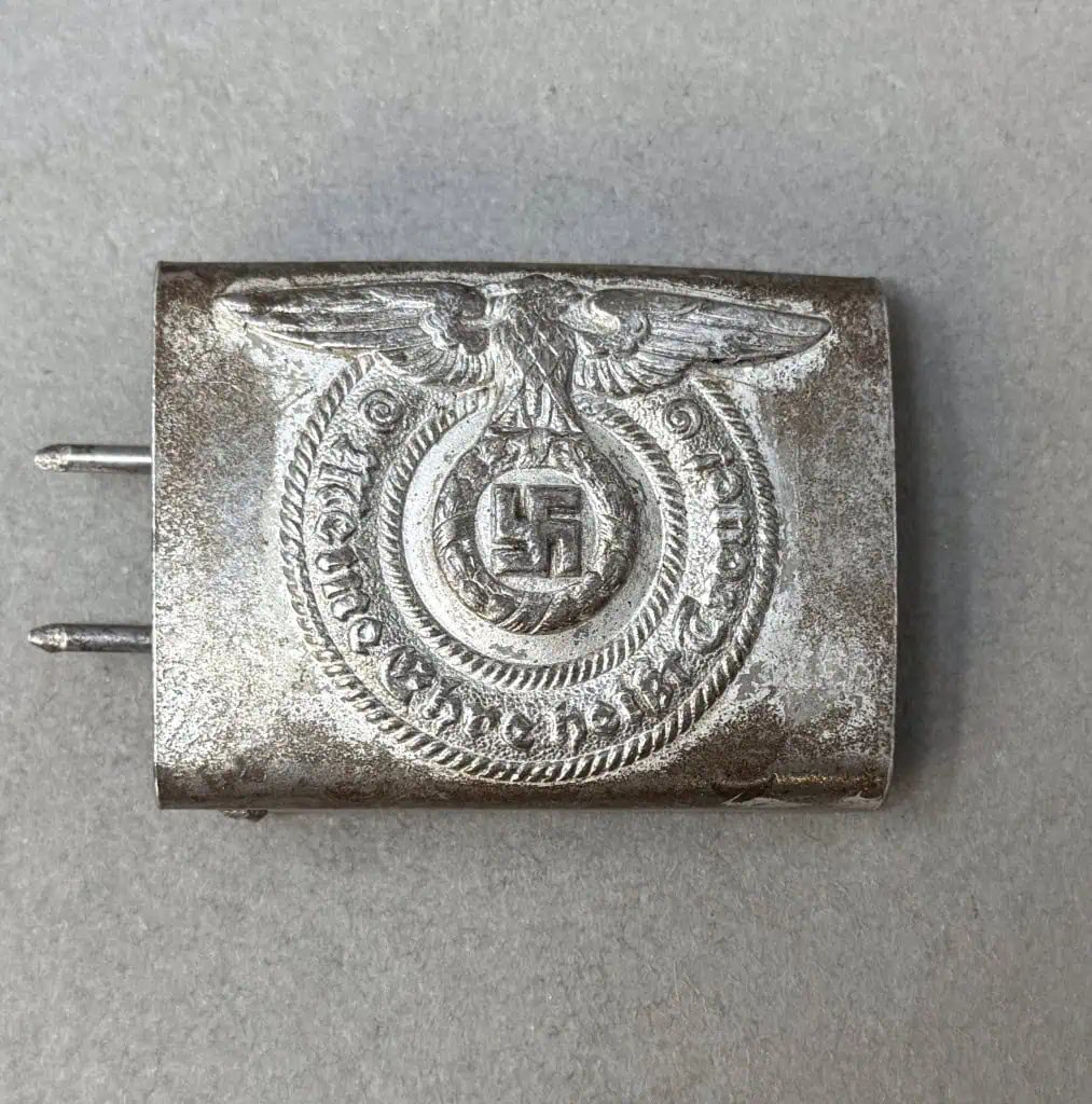OUTSTANDING RARE Maker Marked Original WWII German Waffen SS COMBAT WORN Belt Buckle Certified — image 7