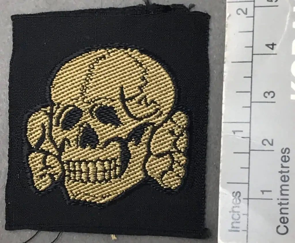 Original WWII German Waffen SS EM/NCO'S M41/OVERSEAS CAP SKULL. (Tropen Mützentotenkopf) Brought Home By A U.S. Veteran Certified. — image 2