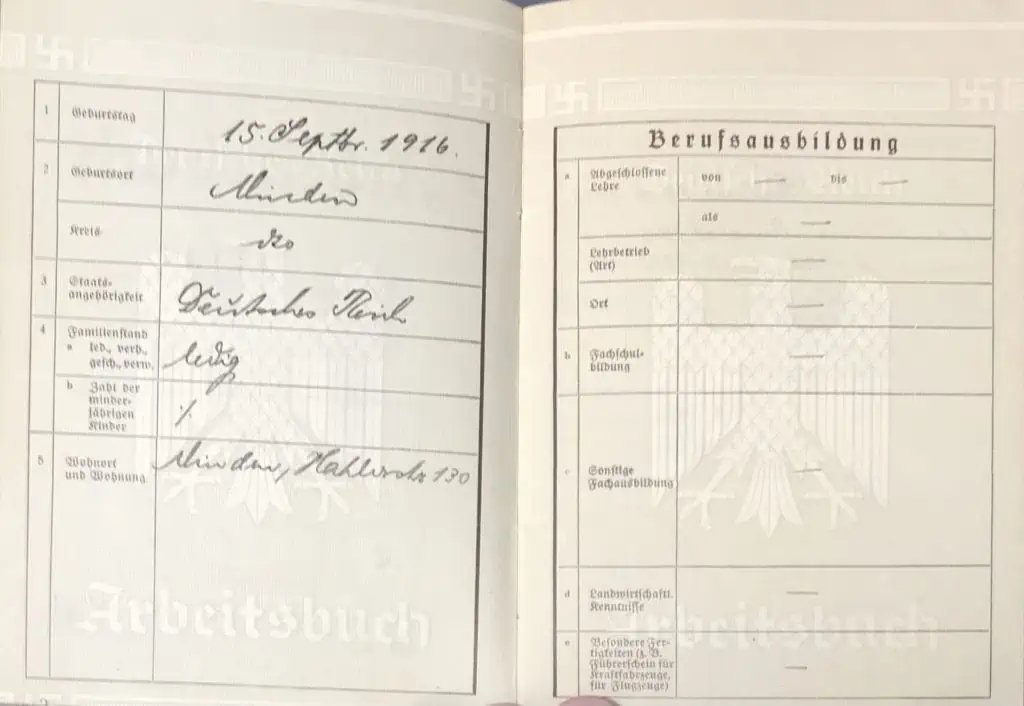 PAPERS PLEASE! Original WWII Era NSDAP (NAZI) Arbeitsbuch Identity Document Certified By The Gettysburg Museum Of History — image 2