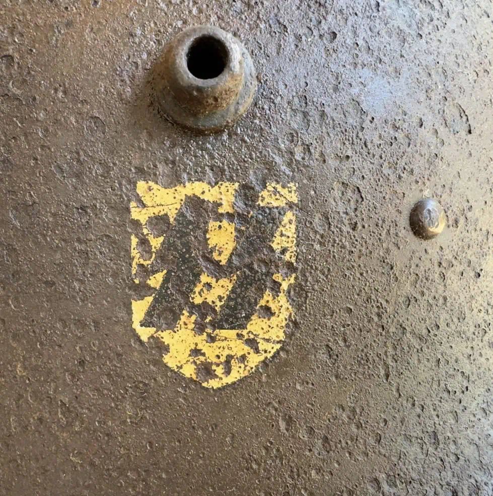 Original Battle Damaged WWII German Waffen SS M-35 DOUBLE Decal Combat Helmet Relic Recovered On The Eastern Front Certified — image 12