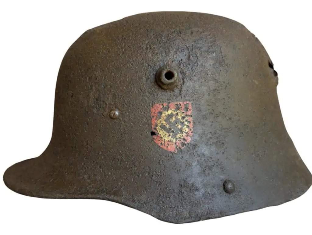 Original Battle Damaged WWII German Waffen SS M-35 DOUBLE Decal Combat Helmet Relic Recovered On The Eastern Front Certified — image 13