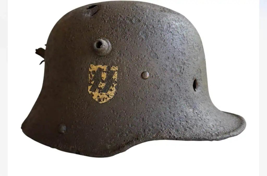 Original Battle Damaged WWII German Waffen SS M-35 DOUBLE Decal Combat Helmet Relic Recovered On The Eastern Front Certified — image 5