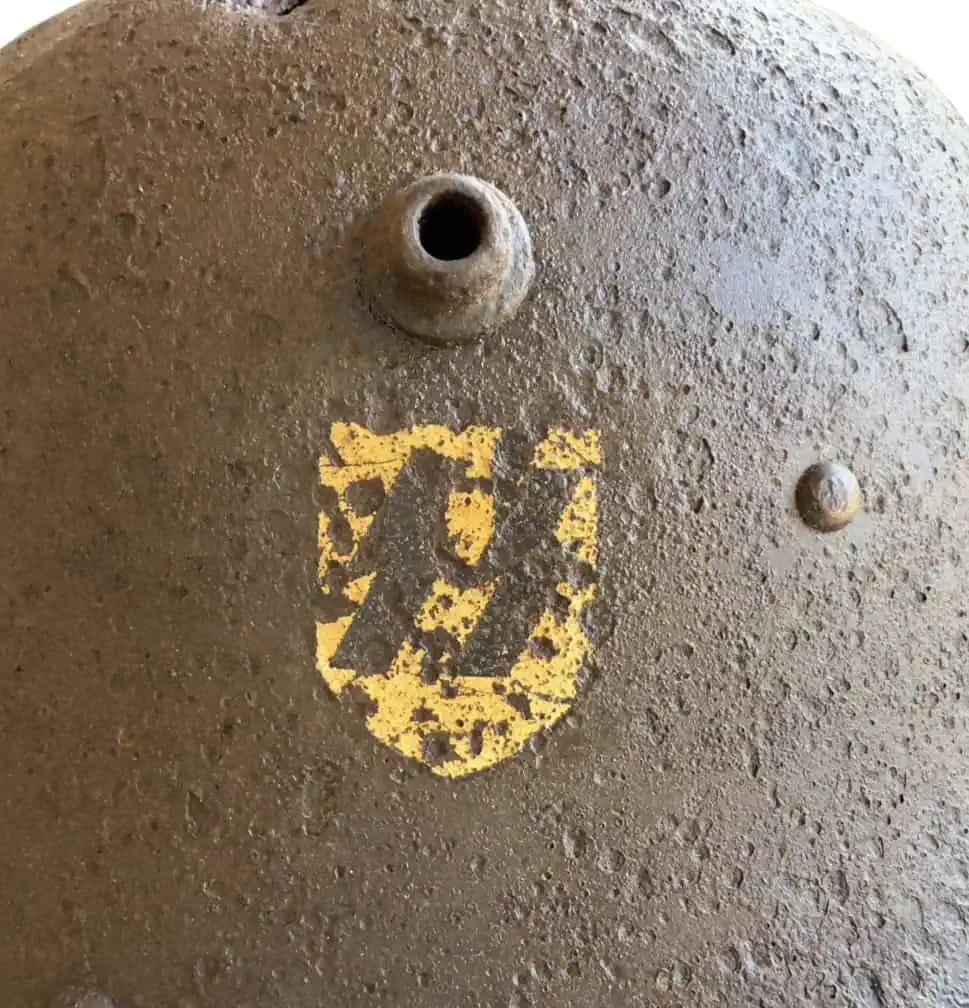 Original Battle Damaged WWII German Waffen SS M-35 DOUBLE Decal Combat Helmet Relic Recovered On The Eastern Front Certified — image 9
