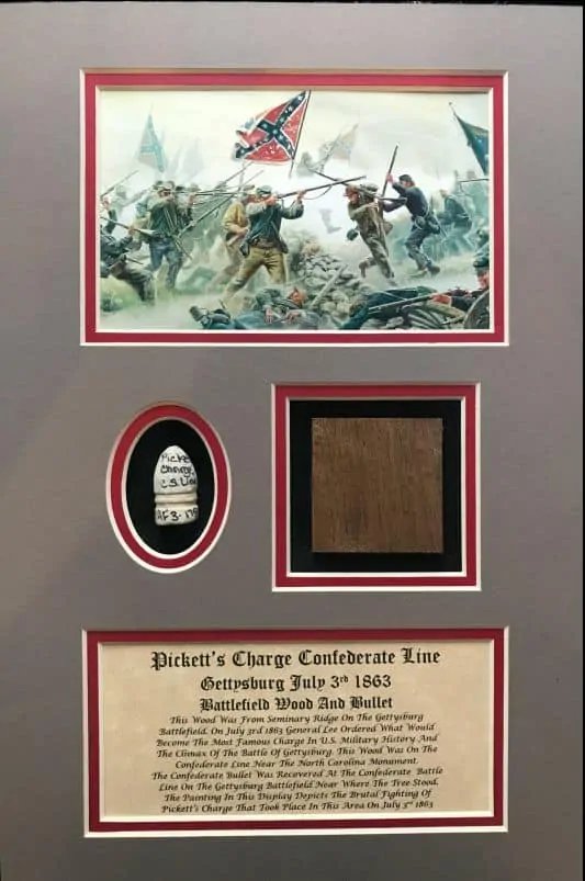 Pickett's Charge Confederate Line Battlefield Wood and Confederate Bullet Display In Collector's Glass Case Certified — image 2