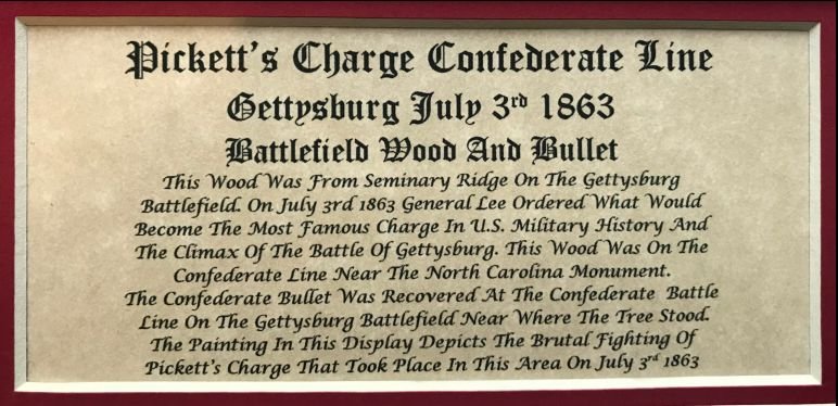 Pickett's Charge Confederate Line Battlefield Wood and Confederate Bullet Display In Collector's Glass Case Certified — image 5