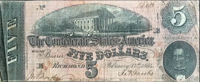 Authentic Civil War Confederate Money, $5 Note Standard Grade Certified By The Gettysburg Museum Of History — image 4