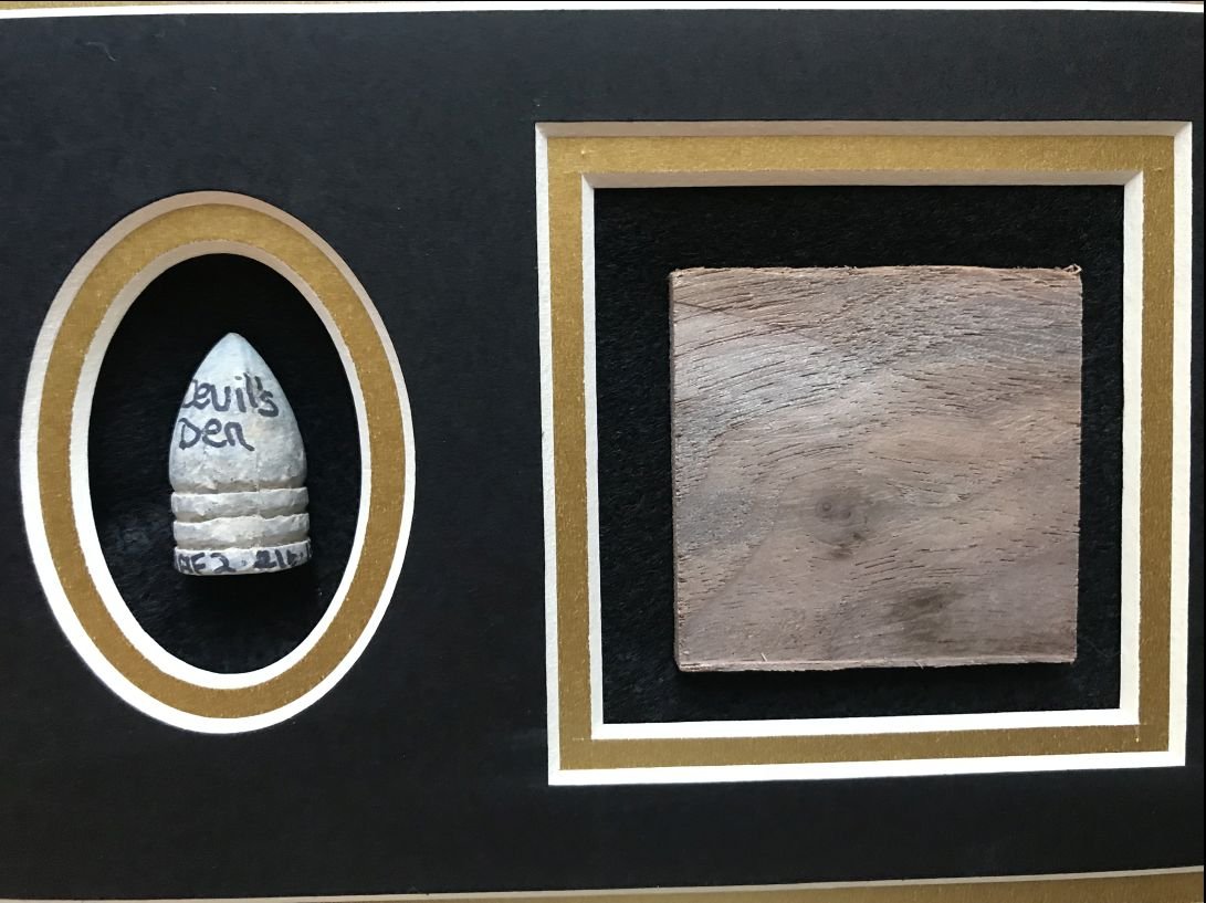 Devils Den/Slaughter Pen Battlefield Wood and Bullet Display Gettysburg In Collectors Glass Case Certified — image 5