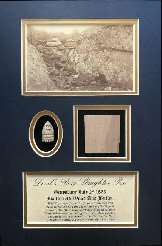 Devils Den/Slaughter Pen Battlefield Wood and Bullet Display Gettysburg In Collectors Glass Case Certified — image 7