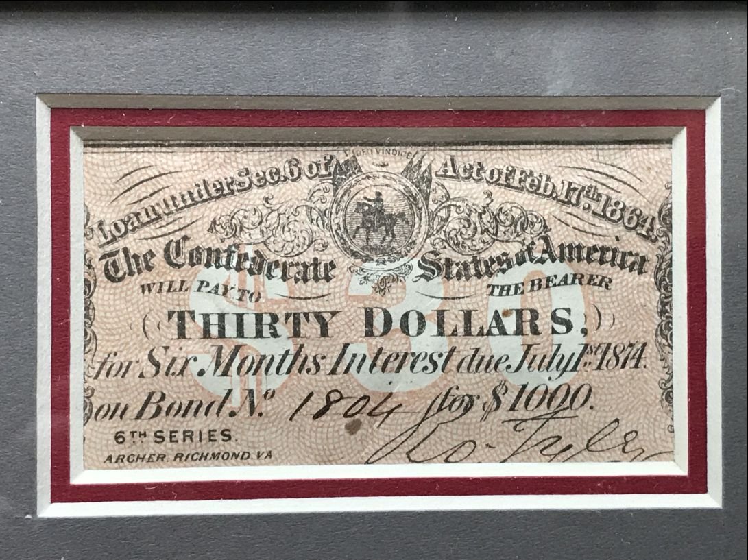Authentic Confederate Bond Note And Civil War Bullets Display In Collector's Glass Case — image 2