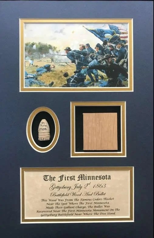 The First Minnesota Battlefield Wood and Bullet Display Gettysburg In Collectors Glass Case — image 2