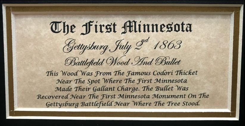 The First Minnesota Battlefield Wood and Bullet Display Gettysburg In Collectors Glass Case — image 5