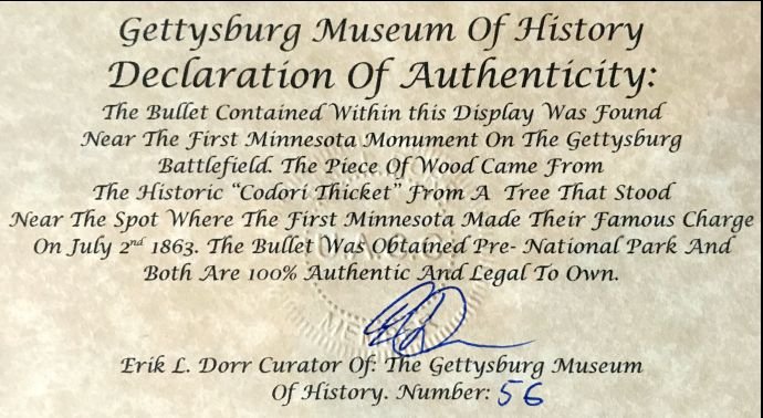 The First Minnesota Battlefield Wood and Bullet Display Gettysburg In Collectors Glass Case — image 7