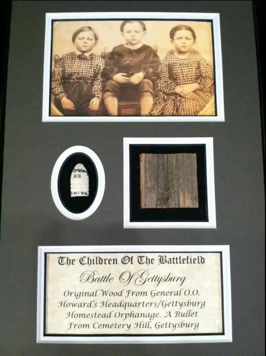 Children Of The Battlefield Authentic Gettysburg Orphanage Wood And Bullet Relic Set In Collector's Glass Case — image 6