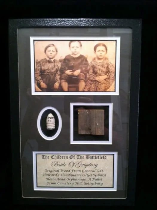 Children Of The Battlefield Authentic Gettysburg Orphanage Wood And Bullet Relic Set In Collector's Glass Case — image 7