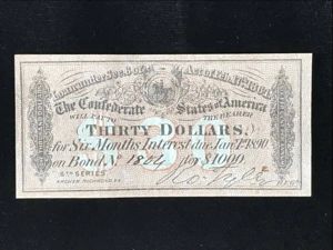 Original Civil War Confederate Bond Coupon Note 1864 Certified By …
