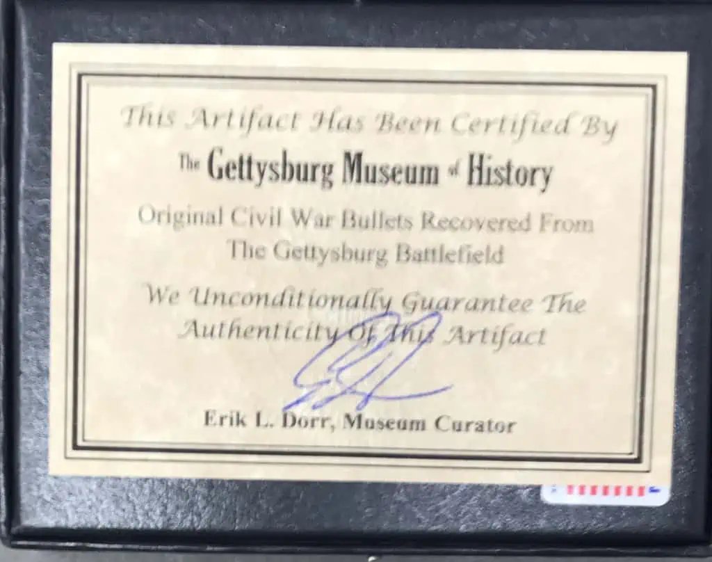 Original Gettysburg Battlefield Three Bullet Set In Collectors Glass Case Gettysburg Museum Certified — image 4
