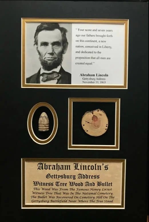 Lincoln's Gettysburg Address Historic Witness Wood And Authentic Bullet Display In Collector's Glass Case — image 2