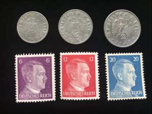 Authentic WWII Era German Nazi 3 Stamp And 3 Coin …