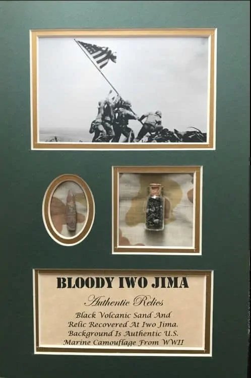 Original WWII Iwo Jima Sand And Relic Display In Collector's Glass Case U.S.M.C. — image 3