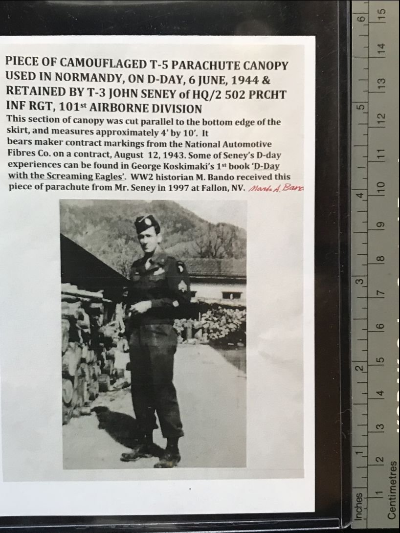 Authentic Piece Of Named D-Day Used U.S. Parachute From 101st Airborne Paratrooper Certified — image 4