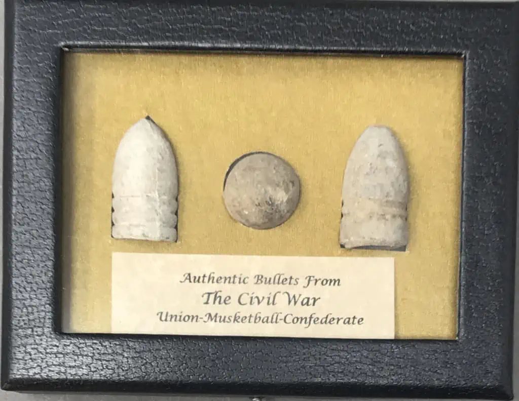 Three Authentic Bullets from the Civil War Union, Musket Ball, Confederate In Collector's Glass Case — image 2