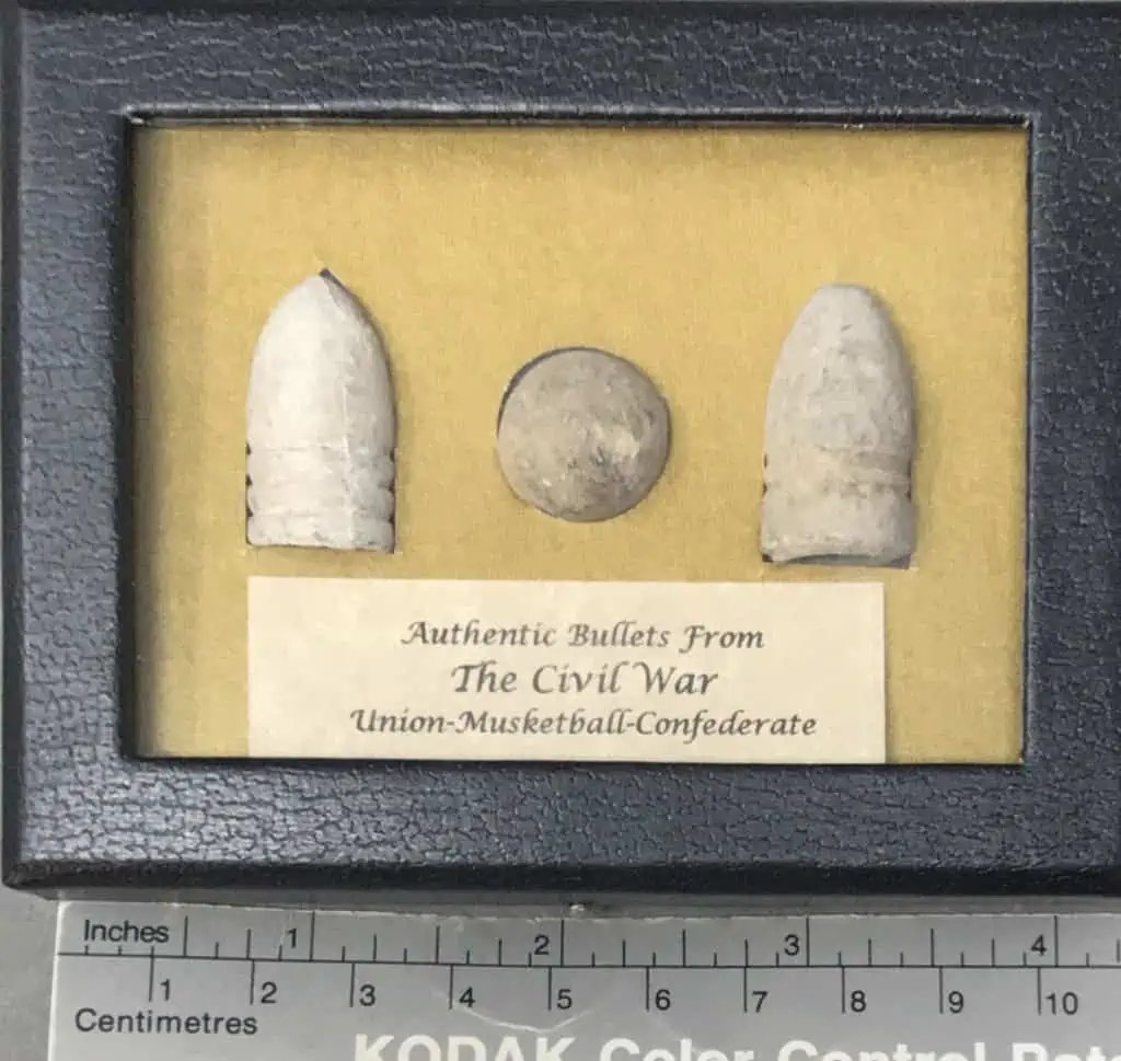 Three Authentic Bullets from the Civil War Union, Musket Ball, Confederate In Collector's Glass Case — image 3