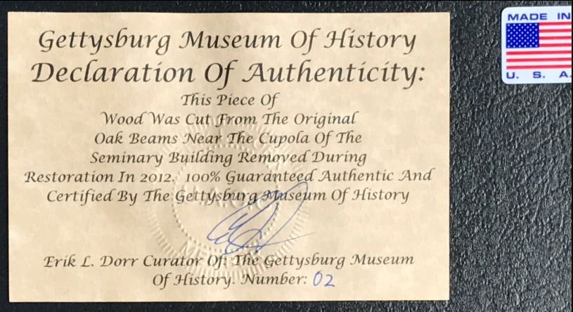 Battle Of Gettysburg Historic Witness Wood from the Lutheran Seminary In Collectors Glass Case — image 5