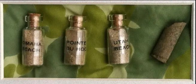 Genuine D-Day Relics '' Hallowed Ground Omaha Beach, Pointe Du Hoc, Utah Beach, Plus Airborne Relic In Collector's Glass Case — image 2