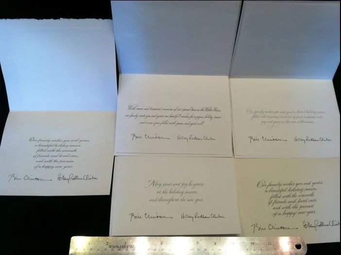 Set Of 5 Different President Bill Clinton Presidential White House Christmas Cards Printed Signatures — image 5