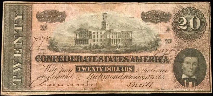 Authentic Civil War Confederate Money, $20 Standard Grade Certified By The Gettysburg Museum Of History