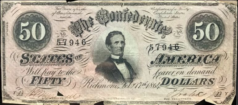 Authentic Civil War Confederate Money, $50.00 Standard Grade Certified By The Gettysburg Museum Of History — image 4