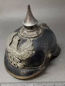 Original WWI German PRUSSIAN EM/NCO'S M1915 PICKELHAUBE. Spiked Helmet Certified