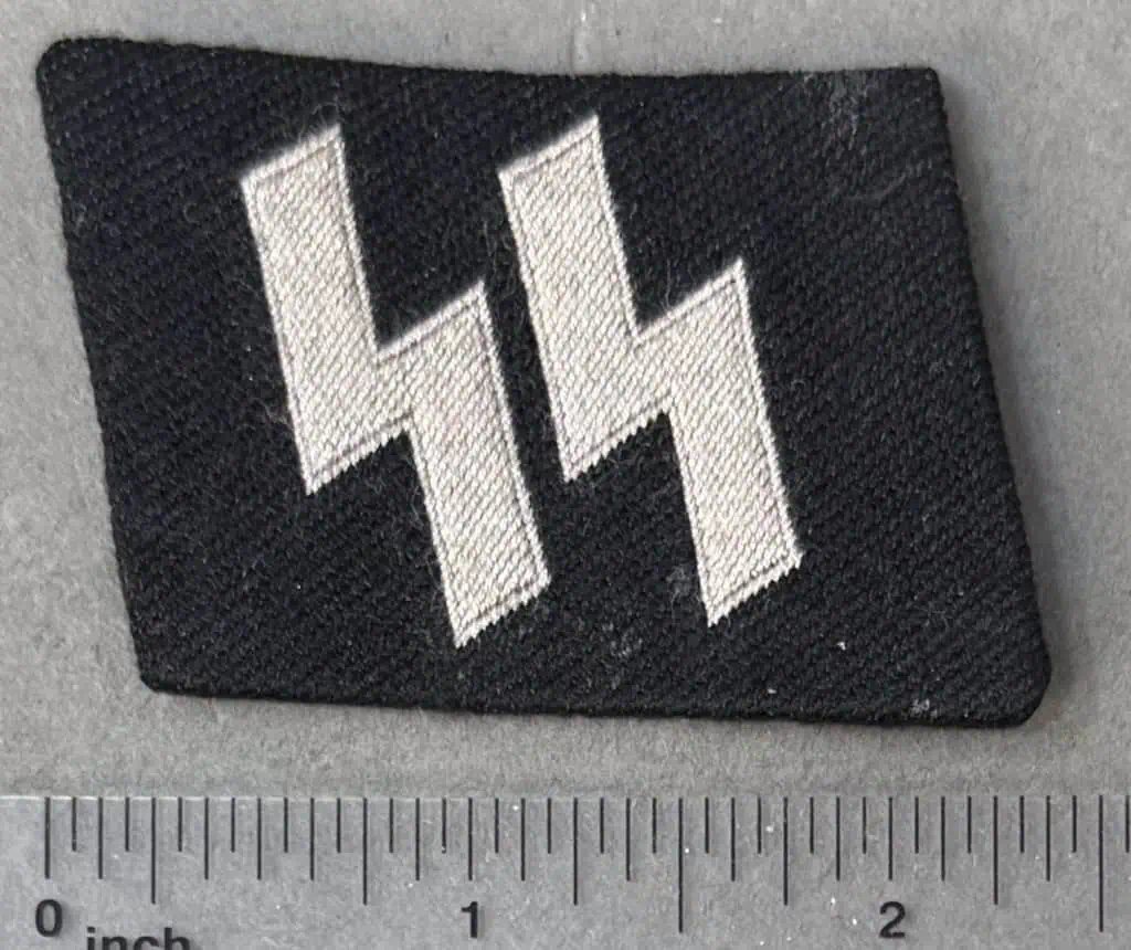 OUTSTANDING (ALMOST MINT) Original WWII Waffen SS Collar Tab Taken From Dachau By A U.S. Veteran Certified By The Gettysburg Museum Of History
